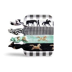 Horse Theme 4-Pack Hair Ties Black & White Equestrian Hair Accessories